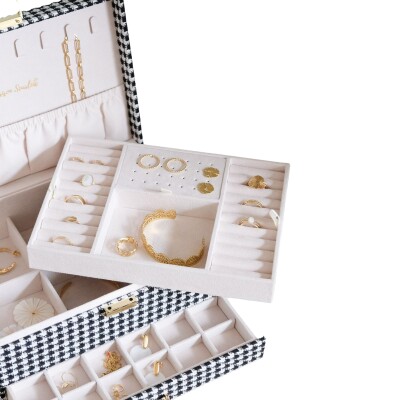 Boîte à bijoux - DENISE - pied-de-poule noir