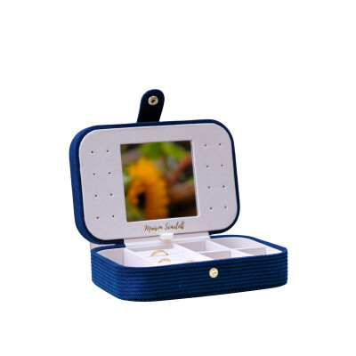 Boîte à bijoux - BRIGITTE - velours côtelé bleu marine