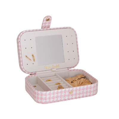 Boîte à bijoux - BRIGITTE - pied-de-poule rose