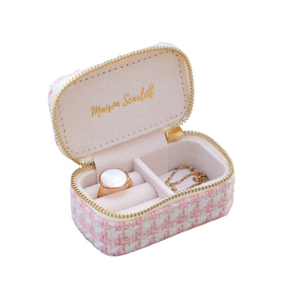 Boîte à bijoux - MARIE - pied-de-poule rose