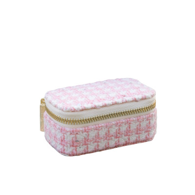 Boîte à bijoux - MARIE - pied-de-poule rose