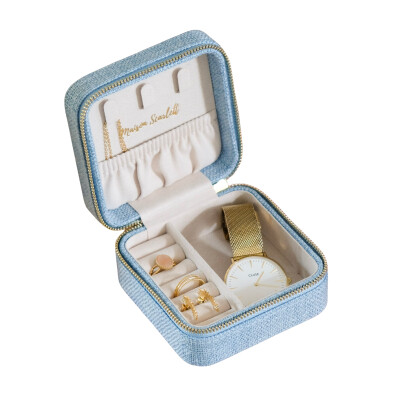 Boîte à bijoux - CORINNE - lin bleu ciel