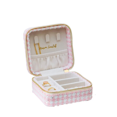 Boîte à bijoux - CORINNE - pied-de-poule rose