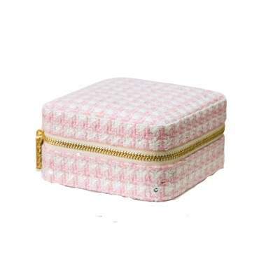 Boîte à bijoux - CORINNE - pied-de-poule rose