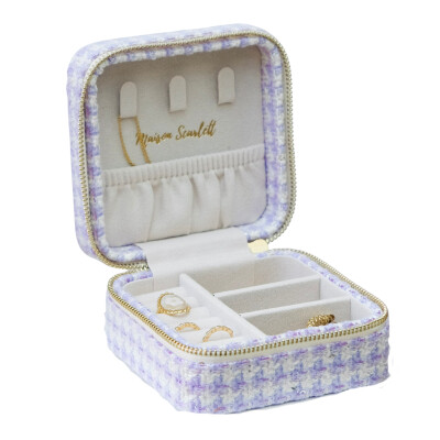 Boîte à bijoux - CORINNE - pied-de-poule mauve