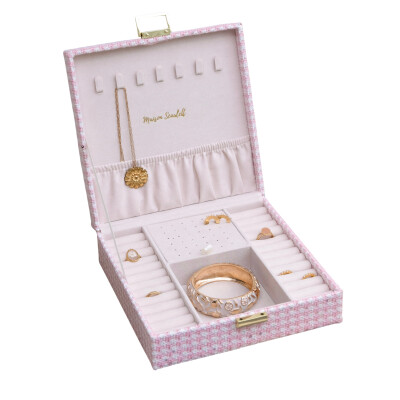 Boîte à bijoux - ANNE - pied-de-poule rose