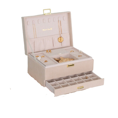 Boîte à bijoux - DENISE - velours côtelé beige