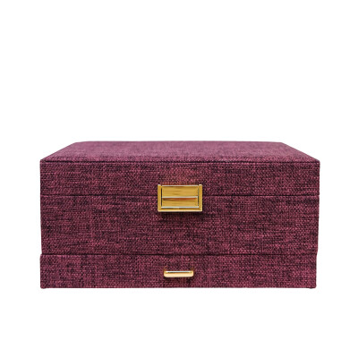 Boîte à bijoux - DENISE - lin bordeaux