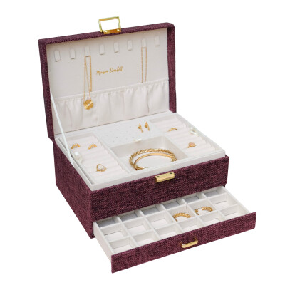 Boîte à bijoux - DENISE - lin bordeaux