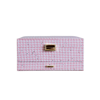 Boîte à bijoux - DENISE - pied-de-poule rose