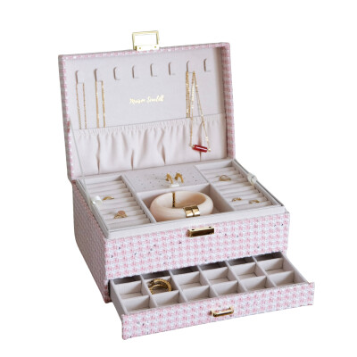 Boîte à bijoux - DENISE - pied-de-poule rose