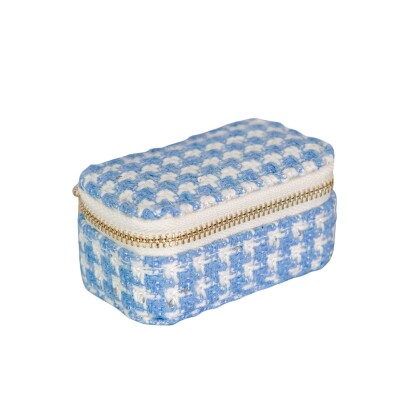 Boîte à bijoux - MARIE - pied-de-poule bleu