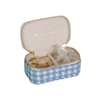 Boîte à bijoux - MARIE - pied-de-poule bleu