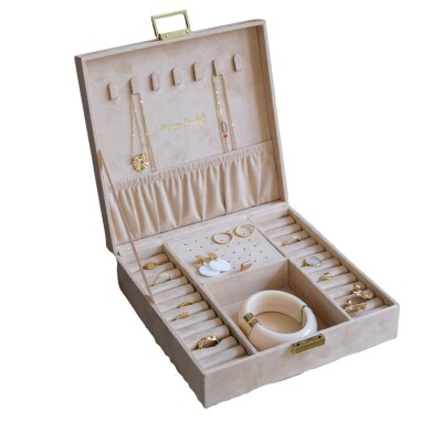 Boîte à bijoux - ANNE - velours beige