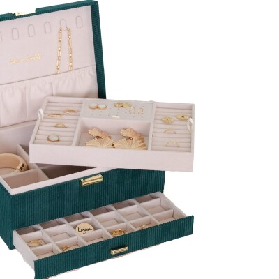 Boîte à bijoux - DENISE - velours côtelé vert