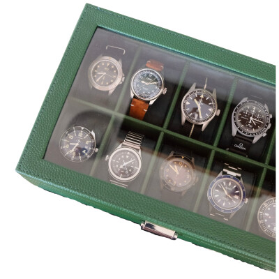 Boîte à montres - JEAN - cuir vert 10 emplacements
