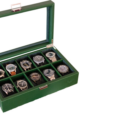 Boîte à montres - JEAN - cuir vert 10 emplacements