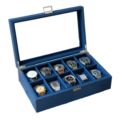 Boîte à montres - JEAN - cuir bleu marine 10 emplacements