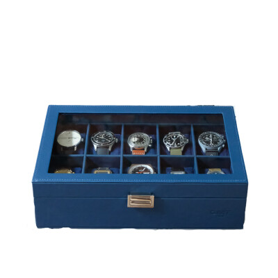 Boîte à montres - JEAN - cuir bleu marine 10 emplacements