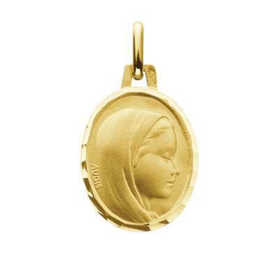 Médaille Augis Vierge profil ovale facetée en or jaune, 16mm