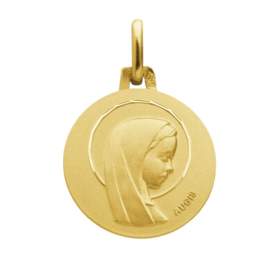 Médaille Augis Vierge auréolée ronde facetée en or jaune, 16mm