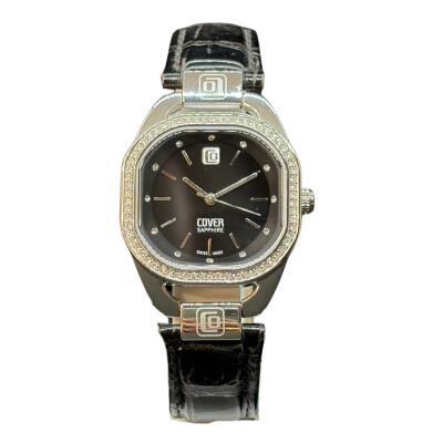 Montre Femme Cover - Cuir Noir & Verre Saphir