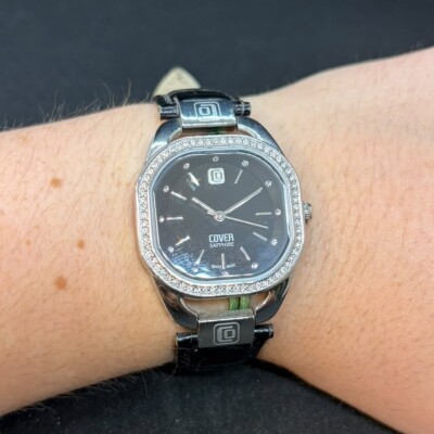 Montre Femme Cover - Cuir Noir & Verre Saphir