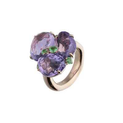 Bague Pomellato Bahia en or rose, améthystes et tsavorites