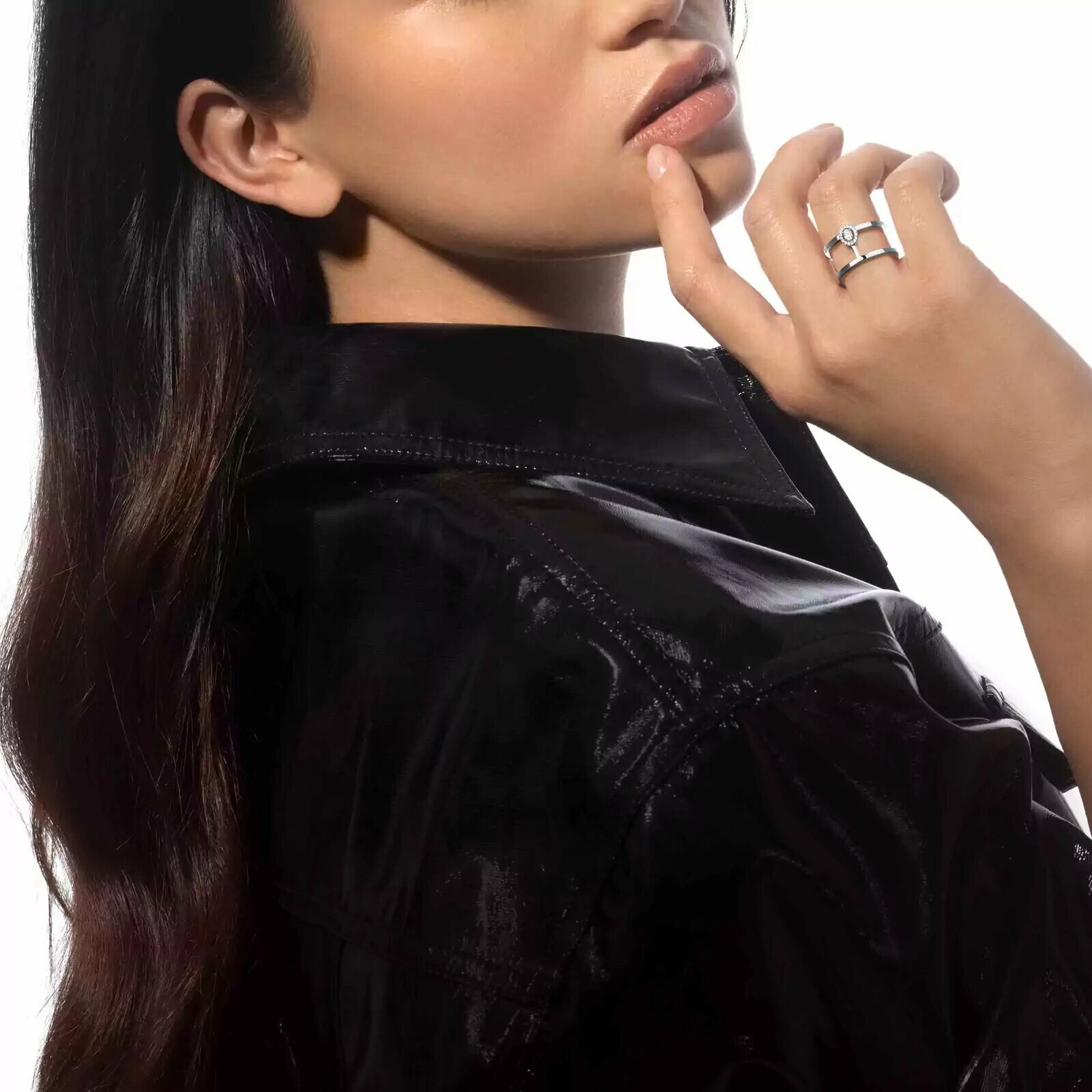 Bague Messika Glam’Azone deux rangs en or blanc et diamants