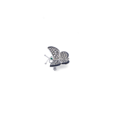 Broche Raynal papillon en or blanc et diamants bruns