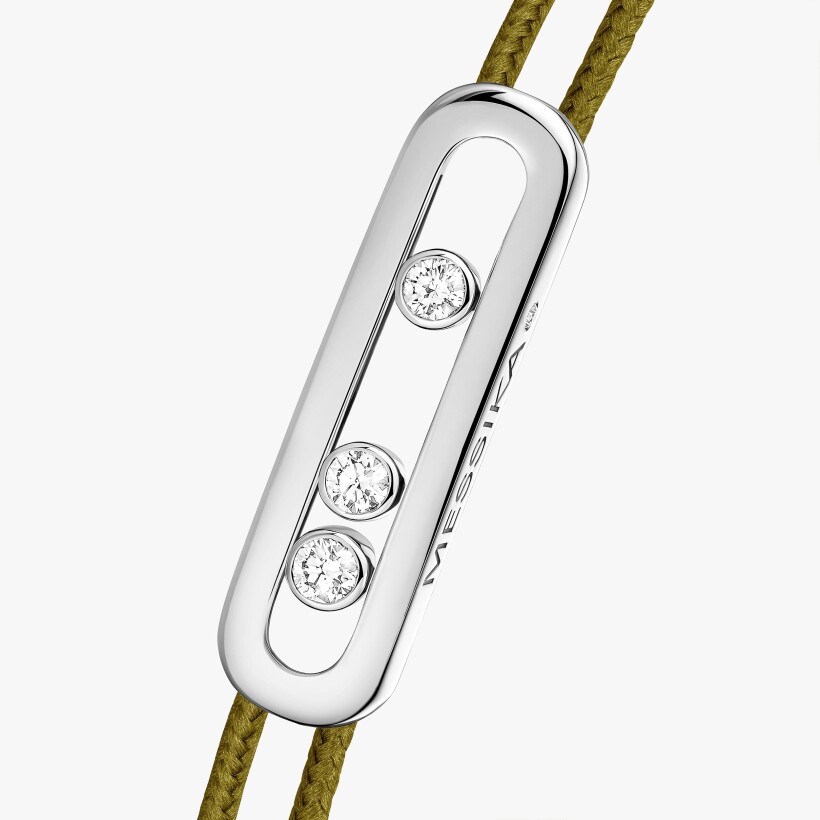 Bracelet cordon Messika Care(s) kaki en or blanc et diamants