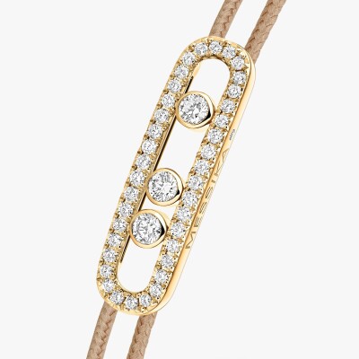 Bracelet cordon Messika Care(s) beige pavé en or jaune et diamants