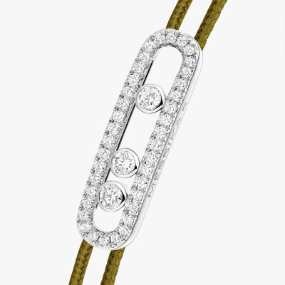 Bracelet cordon Messika Care(s) kaki pavé en or blanc et diamants