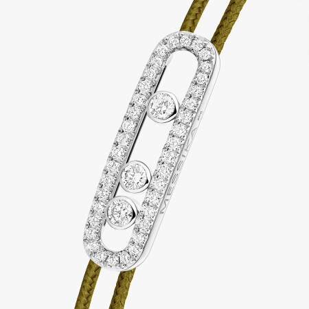 Bracelet cordon Messika Care(s) kaki en or blanc et diamants