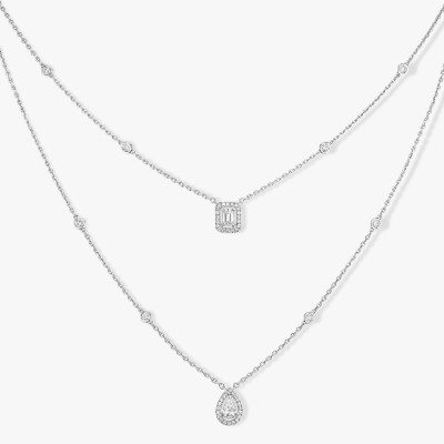 Collier Messika My Twin 2 rangs en or blanc et diamants 2x0.20ct