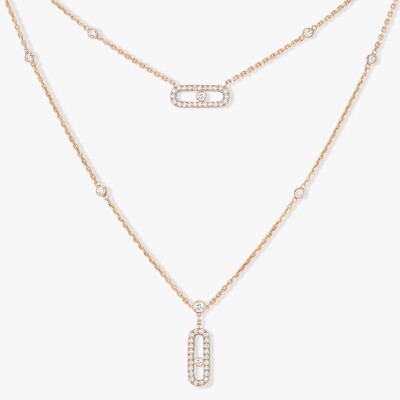 Collier Messika Move Uno 2 rangs pavé en or rose et diamants