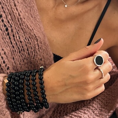 Bague Ginette NY DISC RINGS en or blanc et onyx