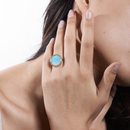 Bague GINETTE NY DISC RINGS en or rose et amazonite               