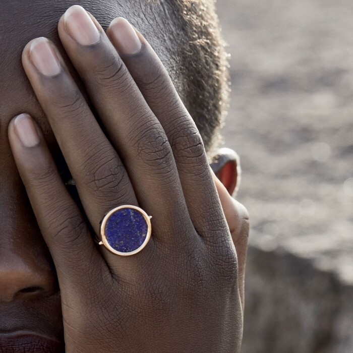 GINETTE NY DISC RINGS EVER ring, rose gold and lapis