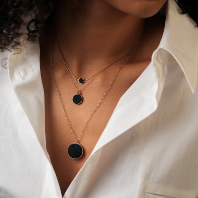 GINETTE NY EVER DISC necklace, rose gold and onyx