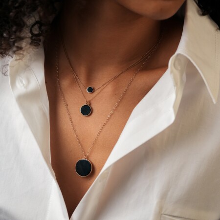 Collier Ginette NY EVER DISC en or rose et onyx