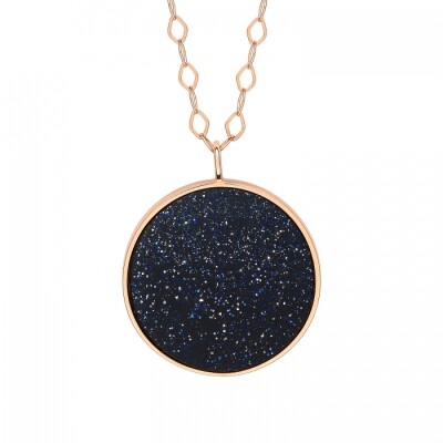 Collier Ginette NY JUMBO EVER DISC en or rose et blue sand stone