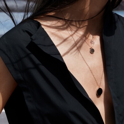 Collier Ginette NY EVER DISC en or rose et obsidiennes