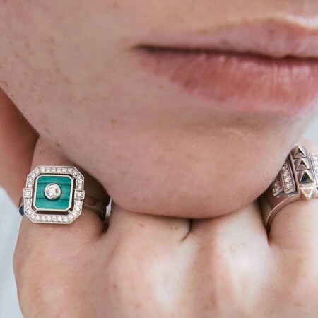 Bague Statement Mini Skyway en argent, diamants et malachite