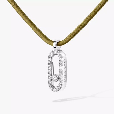 Collier cordon Messika Care(s) kaki pavé en or blanc et diamants