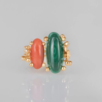 Bague Ole Lynggaard Boho en or jaune, malachite, corail et diamants