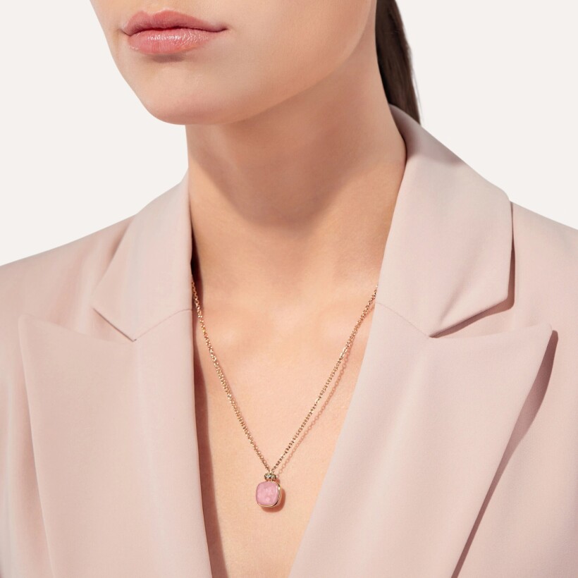 Pomellato Nudo necklace, rose gold, white gold, pink topaz, chalcedony and brown diamonds