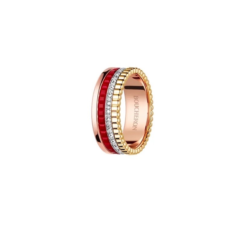 Boucheron Quatre Red Edition Small ring, yellow gold, diamonds and ceramic