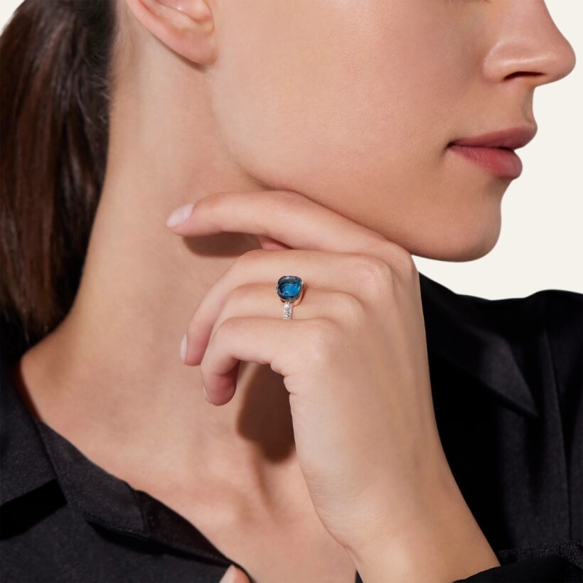 Pomellato Nudo Petit ring, white gold, rose gold, Blue London topaz, turquoise and diamonds