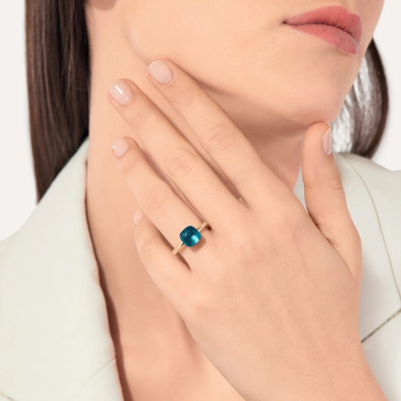 Pomellato Nudo Petit ring, rose gold, white gold and Blue London topaz